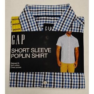 NWT Men's GAP Short Sleeve Poplin Shirt Asher Plaid Burt Delf Size Medium